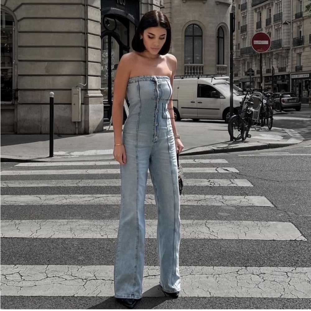 Zara TRF STRAPLESS DENIM JUMPSUIT